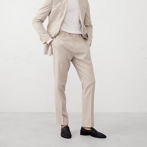 Banana Republic Tailored-Fit Linen-Blend Glen Plaid Suit Trouser in Sand (color)